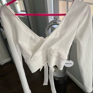 NWT About Us ribbed crop, tie back top